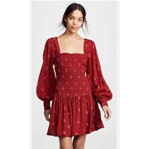 Free People Ruby Combo Two Faces Smocked Mini Dress Red Boho Small NWT